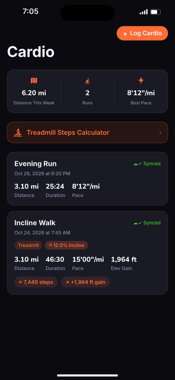 Cardio screen with weekly distance and recent runs